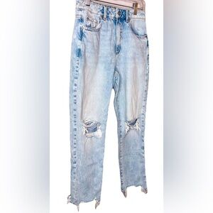 Garage Denim High-Rise Distressed Straight Jeans – Light Wash, Size 05 / 27
